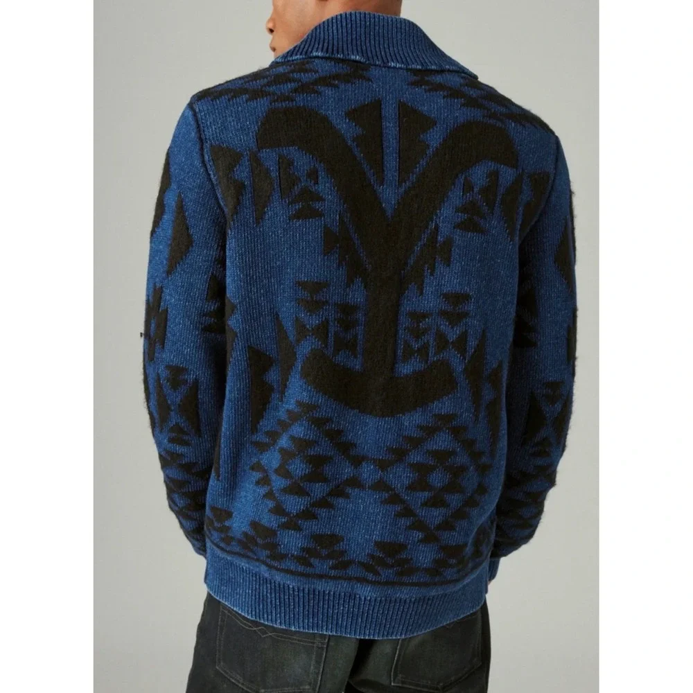 Lucky Brand x Yellowstone sz L Heavy Warm Button Front Knit Sweater Southwestern